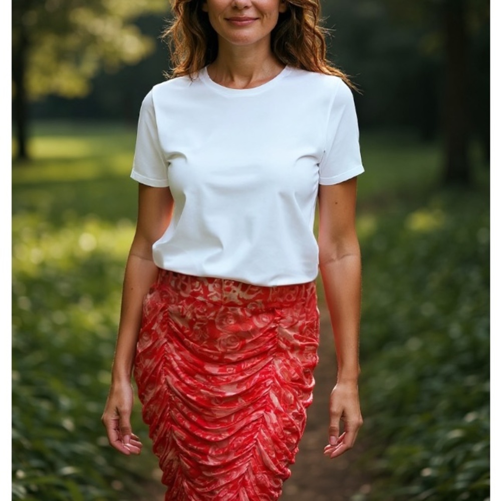 Ganni NWT Elegant Red Ruched pencil Skirt